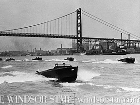 April 16/1932 - 30 Border Patrol speedboats patrol the Detroit River river between Windsor and Detroit. Ambassador bridge and Detroit skyline in background.  (Windsor Star-FILE)