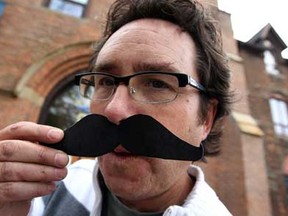 Steve Fields at the University of Windsor is hoping to make his cut-out moustache unnecessary as his team prepares for Movember,  October 30, 2012.  (NICK BRANCACCIO/The Windsor Star)