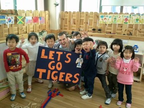 Matt Chabot and the students he's teaching English to in Changwon City, South Korea are rooting on The Detroit Tigers. (Special to The Star)
