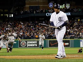 Detroit's Miguel Cabrera walks away after striking out to end Game 4 of the World Series against the San Francisco Giants Sunday. (AP Photo/Matt Slocum)