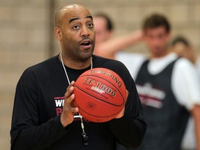 Windsor Express head coach Bill Jones makes a point during practice at the John Atkinson Community Centre Tuesday. (NICK BRANCACCIO/The Windsor Star)