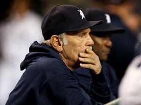 Tigers manager Jim Leyland looks on in the dugout against the San Francisco Giants during Game 3 of the World Series at Comerica Park. (Photo by Jonathan Daniel/Getty Images)