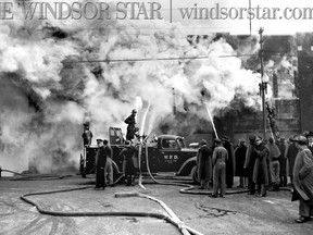 FEB.21/45-City firemen battled a two hour blaze in the Windsor Paper Company building at 276 Sandwich St. (The Windsor Star-FILE)