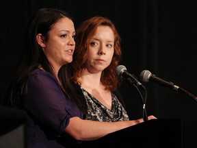Sister's Brooke Wuerch and Lara Belanger (right) speak at a Hotel Dieu Grace Hospital event at Caesars Windsor in Windsor on Friday, October 26, 2012. The pair talked about the problems their father Larry Wuerch encountered while battling Guillian-Barre Syndrome.           (TYLER BROWNBRIDGE / The Windsor Star)