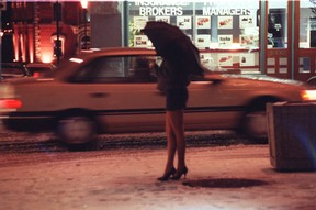 A prostitute looks for customers in Victoria, B.C. in this 2010 file photo. (Handout / Trinity Christian Centre)