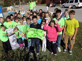 Students at LaSalle Public School show their support for former student Danielle Wade in LaSalle this week. Wade is competing for the role of Dorothy in Andrew Lloyd Webber's new Wizard of Oz. The students have been sporting green as a show of support. (TYLER BROWNBRIDGE / The Windsor Star)