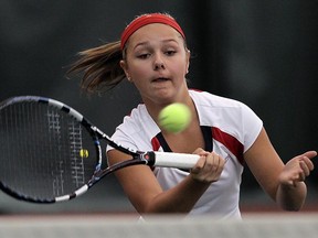Samantha Zekelman from Academie Ste. Cecile competes in the WECSSAA tennis championships at the Parkside Tennis Club in Windsor on Friday, October 12, 2012. (TYLER BROWNBRIDGE / The Windsor Star)