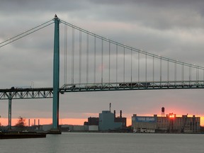 The sun sets on the Ambassador Bridge in this 2012 file photo. (NICK BRANCACCIO/The Windsor Star)