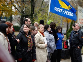 OSSTF members protest at Massey Secondary School Monday November 12, 2012.  (NICK BRANCACCIO/The Windsor Star)