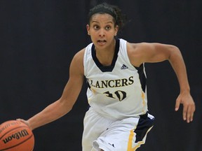 University of Windsor guard Miah-Marie Langlois runs up the court during a game Friday against Carleton at the St. Denis Centre. (DAN JANISSE/The Windsor Star)