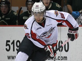 Spits rookie Josh Ho-Sang carries the puck against the Knights at the WFCU Centre. (DAN JANISSE/The Windsor Star)