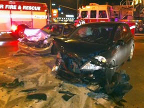 Head-on crash at College Avenue and Huron Church Road in Windsor, Ont., on Wednesday, Nov. 27, 2012, backed up Ambassador Bridge traffic for miles. (Nick Brancaccio)