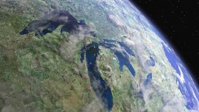 The Great Lakes, pouring toward the Atlantic Ocean, as seen from space. (Courtesy of Mark Alberts)