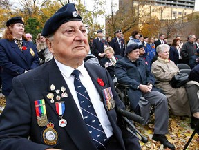 In this file photo,  Second World War veteran Ralph Earl Scofield was among the hundreds that turned out for Sunday's annual Remembrance Day celebration at the cenotaph at City Hall Square in Windsor, Ont. on Nov. 6, 2005. Scofield  served with the RCAF 415 bomber command.  (The Windsor Star/Scott Webster)