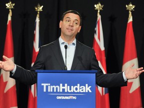 Progressive Conservative leader Tim Hudak speaks to media during a press conference, the morning after the 2011 Ontario provincial election, October 7, 2011 in Niagara Falls. (Postmedia News files)