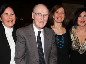 John McGivney celebrates his 90th birthday with daughters Pat McGivney, left, Debbie McGivney and Heather Saba along with hundreds of other guests at the Ciociaro Club Nov. 28, 2012. (NICK BRANCACCIO/The Windsor Star)