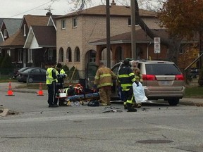 Emergency crews responded to a collision at Giles Boulevard and Langlois Avenue on Nov. 13, 2012. (JASON KRYK/The Windsor Star)