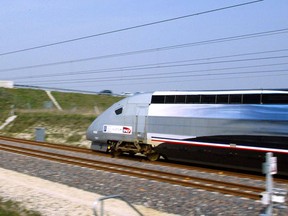 France's V150 TGV fast train goes on the new high-speed line in April 2007 near eastern France. (Getty Images files)