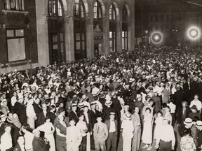 June 1934: People gather in front of The Windsor Star to get the latest information regarding the election of 1934. (Windsor Star files)