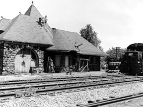 The railway station in Essex received a bath Saturday probably for the first time. The accumulation of smoke from locomotives was removed with a spray application of acid and rinsed with water. (Windsor Star files)