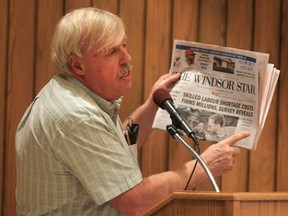 Dr. Gregg Hanaka speaks to members of the Greater Essex County District School Board, Monday, Nov. 19, 2012, regarding the closure of the west end high school. The board voted to close the school. The west end dentist suggested the board build a high school that addresses the need for skill trade workers and used a recent story in the Windsor Star to make his point. (DAN JANISSE/The Windsor Star)