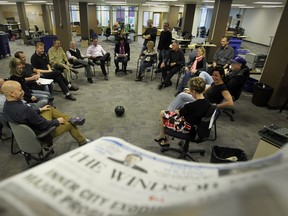 The last Windsor Star news meeting at 167 Ferry Street in Windsor, Ontario on November 16, 2012. (JASON KRYK/ The Windsor Star)