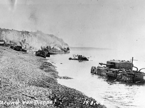 The seawall at Dieppe where Canada's 14th Victoria Cross winner H/Major John Weir Foote waded ashore from a landing barge with the small force of incredibly brave Canadians for the unforgettable attack.  (Canadian Army Photo)