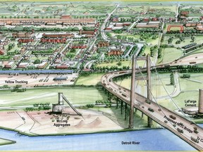 In this 2012 artist's rendering, a proposed new bridge linking Detroit and Windsor, is shown. (HANDOUT/Michigan Department of Transportation)