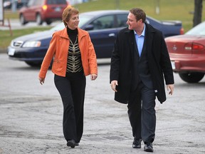 NDP MPP France Gelinas (Nickel Belt) chats with MPP Taras Natyshak, (Essex) Monday, Nov. 19, 2012, in Windsor, Ont. Gelinas came to town to meet with families about long-term care. Gelinas is drafting a bill to bring ombudsman oversight into nursing homes to prevent abuse.(DAN JANISSE/The Windsor Star)