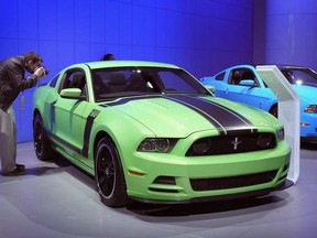 The Ford Mustang Boss 302 on display at the 2012 North American International Auto Show in Detroit.  (Photo by Scott Olson/Getty Images)