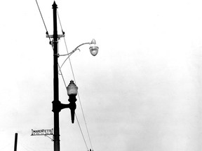 Dec.31/47-Windsor is being given a New Year treat with complete modernization of its lighting system. AT the corner of Marentette Ave. looking west on Wyandotte the new light is the one higher up. (The Windsor Star- FILE)
