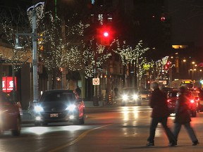 Christmas lights along Ouellette Ave. in downtown Windsor, Ont. shine Friday, Nov. 20, 2012.  (DAN JANISSE/The Windsor Star)