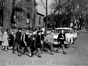 Mar.24/1956-Windsor School Patrol stands guard at the corner on London St. and McEwan Ave. (The Windsor Star-FILE)