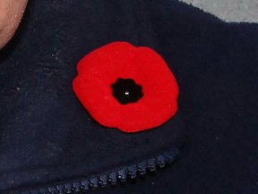 A Remembrance Day poppy on the lapel of Royal Canadian Legion member Archie Neilson on Nov. 1, 2012. (Nick Brancaccio / The Windsor Star)