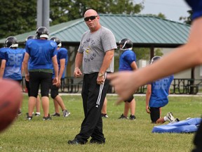 A file photo of The Tecumseh Vista Academy Vortex players  practising Sept. 9, 2011, at the McAuliffe Park in Tecumseh with coach Dave Hawkins. (DAN JANISSE/The Windsor Star)