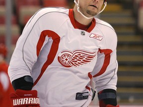 Darren McCarty, takes to the ice at Joe Louis Arena along with other members of the Detroit Red Wings in this 2008 file photo. (JASON KRYK/The Windsor Star)