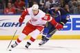 Detroit defenceman Jonathan Ericsson, seen here controlling the puck against Jamie Langenbrunner of the St. Louis Blues in November 2011, is losing hope for the 2012-13 NHL season.  “We'll see what happens here," he said Friday, Dec. 21, 2012. "I don't even want to think about it too much because I just get disappointed every time.”