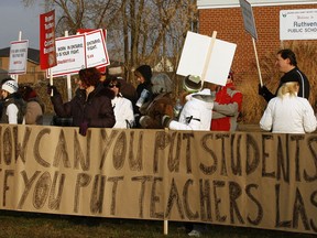 School teachers hold a Super Tuesday picket asking to stop Bill 115 at Ruthven Public School, December 18, 2012. (NICK BRANCACCIO/The Windsor Star)