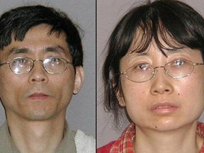 FILE - This combination of July 22, 2010 file photos provided by the U.S. Marshals Service shows Yu Qin, left, and his wife, Shanshan Du. A federal grand jury in Detroit on Friday, Nov. 30, 2012, convicted Du, a former General Motors engineer with access to the automakerís hybrid technology, along with her husband of stealing trade secrets for possible use in China. (AP Photo/U.S. Marshals Service, File)