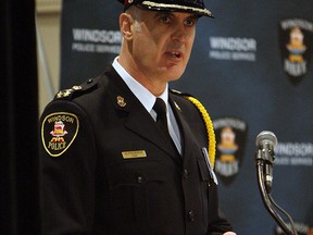 Chief Al Frederick speaks during a swearing in ceremony at the St. Clair Centre for the Arts in Windsor on Wednesday, December 5, 2012. Chief Al Frederick, deputy chief Vince Power and deputy chief Rick Derus were sworn in during the ceremony.            (TYLER BROWNBRIDGE / The Windsor Star)