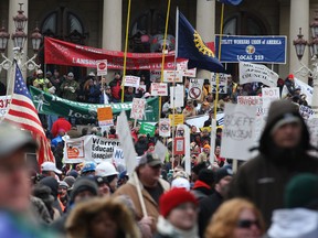 Union protestors gather at the Michigan legislature, Tuesday, Dec. 11, 2012, in Lansing, Mi. (DAN JANISSE/The Windsor Star)