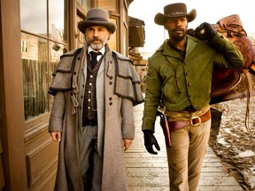 This undated publicity image released by The Weinstein Company shows, from left, Christoph Waltz as Schultz and Jamie Foxx as Django in the film "Django Unchained," directed by Quentin Tarantino. The film was nominated for a Golden Globe for best drama on Thursday, Dec. 13, 2012. The 70th annual Golden Globe Awards will be held on Jan. 13. (AP Photo/The Weinstein Company, Andrew Cooper, SMPSP)
