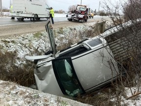 A driver has been ferried by ambulance to hospital following a single-vehicle collision in the 7900 block of Howard Avenue. (Nick Brancaccio/The Windsor Star)