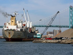 A freighter unloads materials in this file photo. (Nick Brancaccio/The Windsor Star)