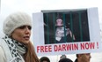 Yasmin Nakhuda, who's monkey Darwin was taken away from her after it was found wandering Ikea parking lot, speaks at a protest supporting the monkeys return, at Animal Services offices in Toronto, Ontario, Canada, Tuesday, December 18, 2012.   (Tyler Anderson/National Post)