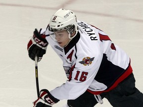 Windsor Spitfires Kerby Rychel lets it fly against Plymouth Whalers in OHL hockey action from WFCU Centre, Monday December 31, 2012. Whalers won, 5-2. ( NICK BRANCACCIO/The Windsor Star)