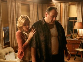 In this file photo, originally released by HBO in 2007, Edie Falco portrays Carmela Soprano and James Gandolfini is Tony Soprano in a scene from one of the last episodes of the hit HBO dramatic series "The Sopranos." (AP Photo/HBO,Craig Blankenhorn, File)