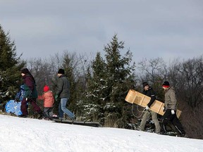 Tobogganers flock to the hill at Malden Park in Windsor, Ont. on Thursday, December 27, 2012. A 25-year-old man died early Thursday morning after falling and striking his head.         (TYLER BROWNBRIDGE / The Windsor Star)