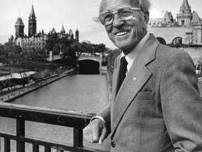 Former NDP leader Tommy Douglas poses in Ottawa in this Oct. 19, 1983 file photo. The Supreme Court of Canada is being asked to settle a seven-year battle to lift the shroud of secrecy over a decades-old intelligence dossier on socialist trailblazer Tommy Douglas.THE CANADIAN PRESS/Chris Schwarz