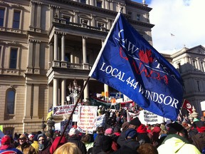 CAW members protest in Lansing Michigan. (Dan Janisse-The Windsor Star)
